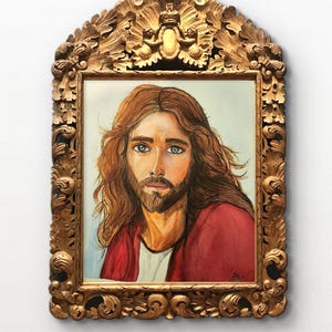 Ritratto di Gesù, dipinto murale di Gesù Cristo, ritratto religioso di Gesù, dipinto ad acquerello di Gesù, decorazione murale cristiana