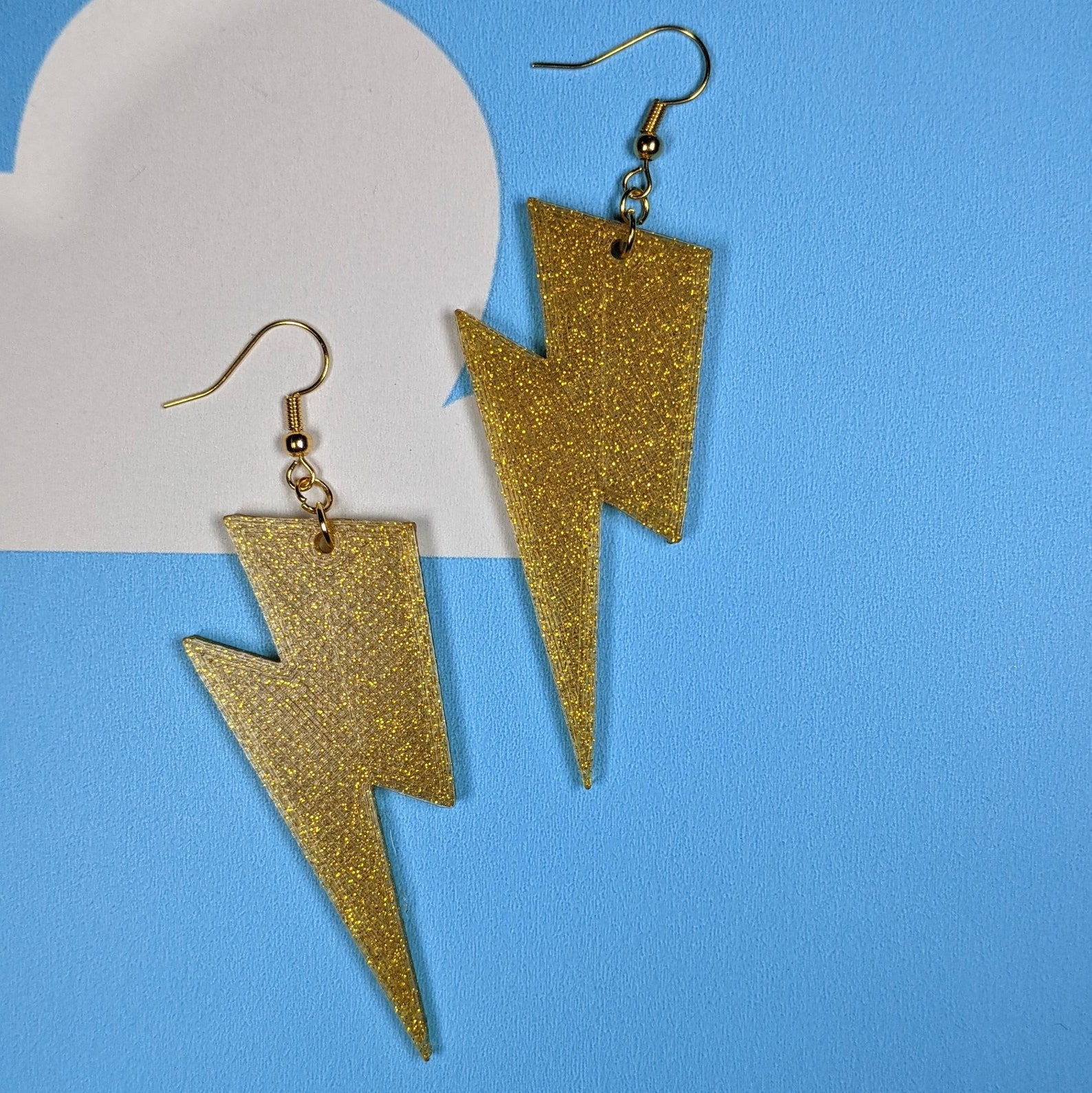 Gold Glitter Lightning Bolt Earrings. Bold Statement Etsy