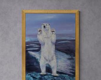 Polar Bear on Melting Ice – Original Oil Painting by Inga Lediņa, 70x100 cm