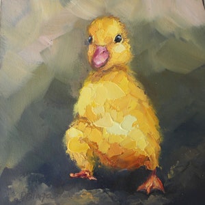 Pintura al óleo original de pato personalizado de Daiga Dimza, obra de arte abstracto colorida y brillante, regalo moderno en miniatura para colgar en el hogar
