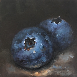 Pintura al óleo original de arándanos personalizada de Daiga Dimza, obra de arte abstracto colorida y brillante, regalo moderno en miniatura para colgar en el hogar