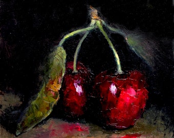 Original Custom Cherry oil painting by Daiga Dimza bright colorful abstract art artwork home hanging miniature modern gift