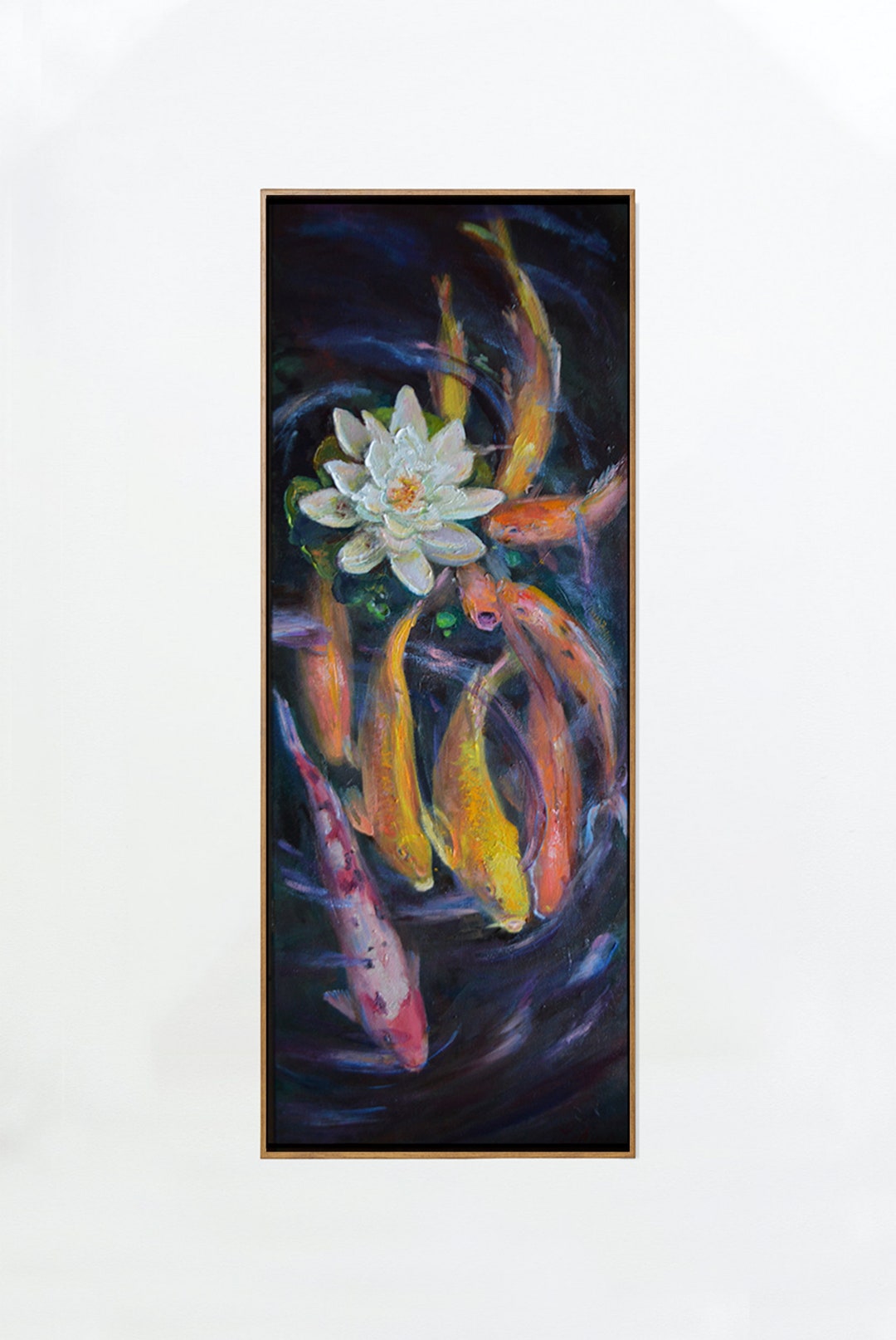 Koi Fish Painting Original Canvas Oil Water Lily Roses Pond Bright ...