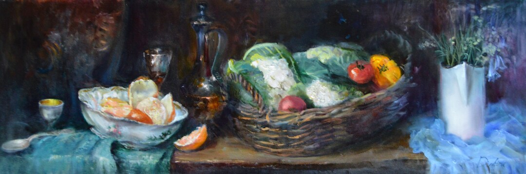 Large Still Life Oil Painting on Canvas Original Vintage Style Fruits ...