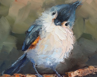 Origineel op maat getuft mees vogel olieverfschilderij door Daiga Dimza heldere kleurrijke abstracte kunst kunstwerk thuis hangende miniatuur moderne cadeau