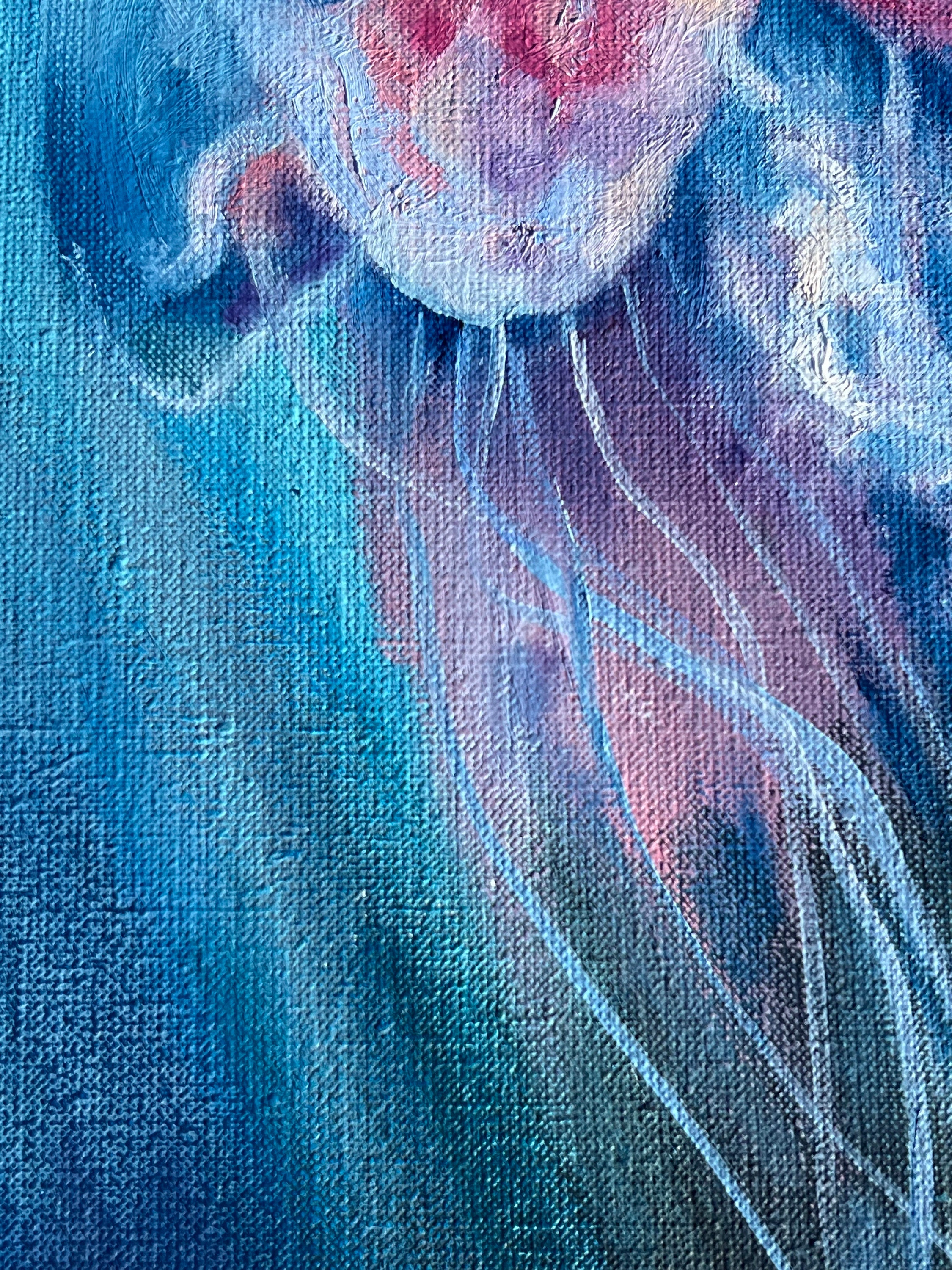クラゲの絵画、キャンバスに描かれたオリジナルの油絵、オルガ