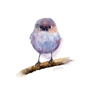 Art print for download purple Robin original watercolor painting sparrow bird instant printable PNG hanging picture gift scrapbooking