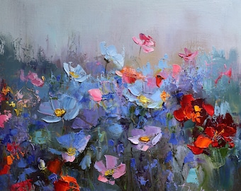 Original Oil Painting: Wildflowers, Impressionist Style, 30x25cm Canvas by Gita Dinbire