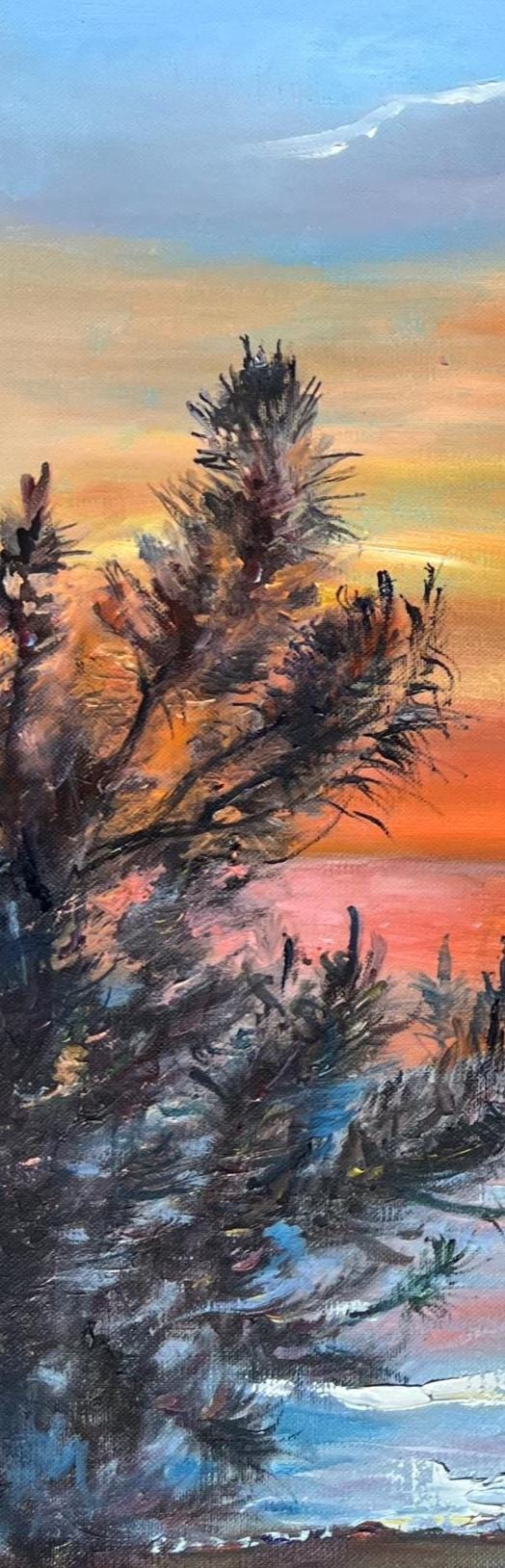 Orange Sunrise Oil Painting: Seascape Impressionist Art, 19.68