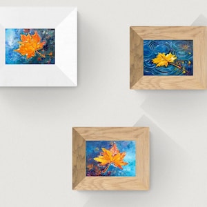 Ahornblatt Original Ölgemälde auf Leinwandkarton pastose Mini Herbst bunte baum Blätter im Wasser Impressionist Kunst Geschenk von Inga Ledina