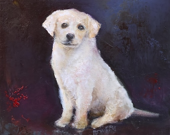 Original Oil Painting Golden Retriever Puppy – Impressionist Dog Wall Art (30x30 cm) by Gita Dinbire