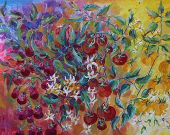 Tomato acrylic painting original on canvas abstract Impressionist art by Ieva Neikena