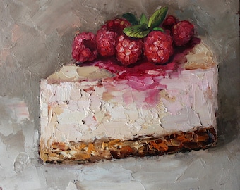 Cheesecake oil original painting on cardboard Texture Art by Daiga Dimza vegetable garden Wall art gift for her Miniature artwork