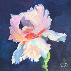 Pintura a óleo de íris rosa original beges claros brilhantes em fundo escuro Belas artes impressionistas Presente de casamento para suas mulheres esposa por E.Birzkalne