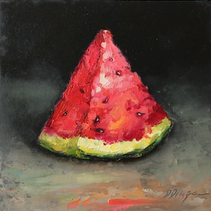 Pintura original a óleo de melancia sobre papelão Texture Art de Daiga Dimza horta Arte de parede presente para ela Arte em miniatura