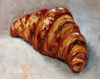 Croissan oil original painting on cardboard Texture Art by Daiga Dimza vegetable garden Wall art gift for her Miniature artwork