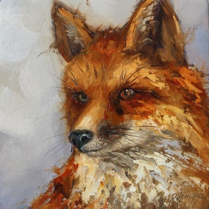 Pintura original a óleo de raposa sobre papelão Texture Art de Daiga Dimza Arte de parede, um belo presente para ela. Arte em miniatura.