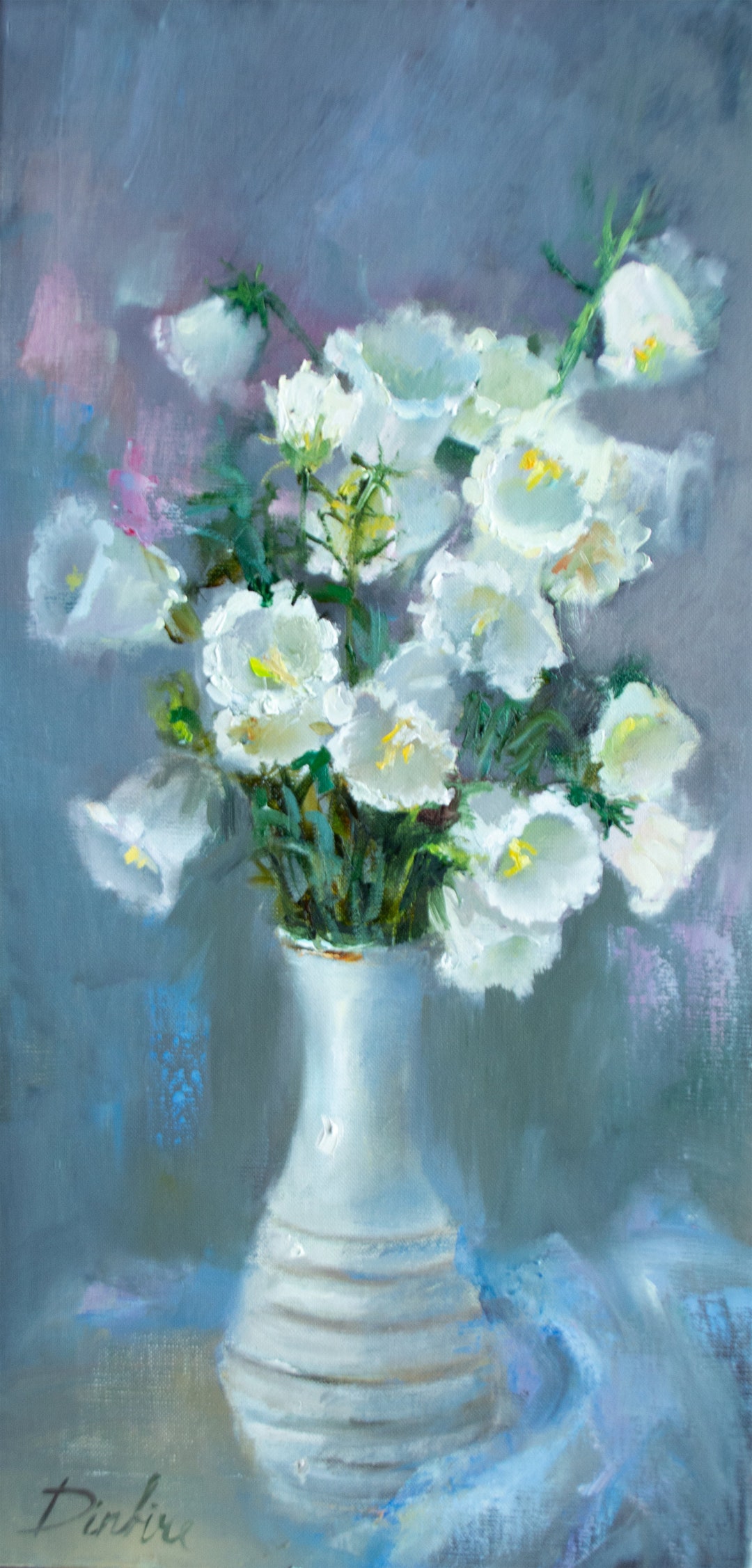 White Flowers Original Painting Oil Canvas Still Life Artwork Etsy