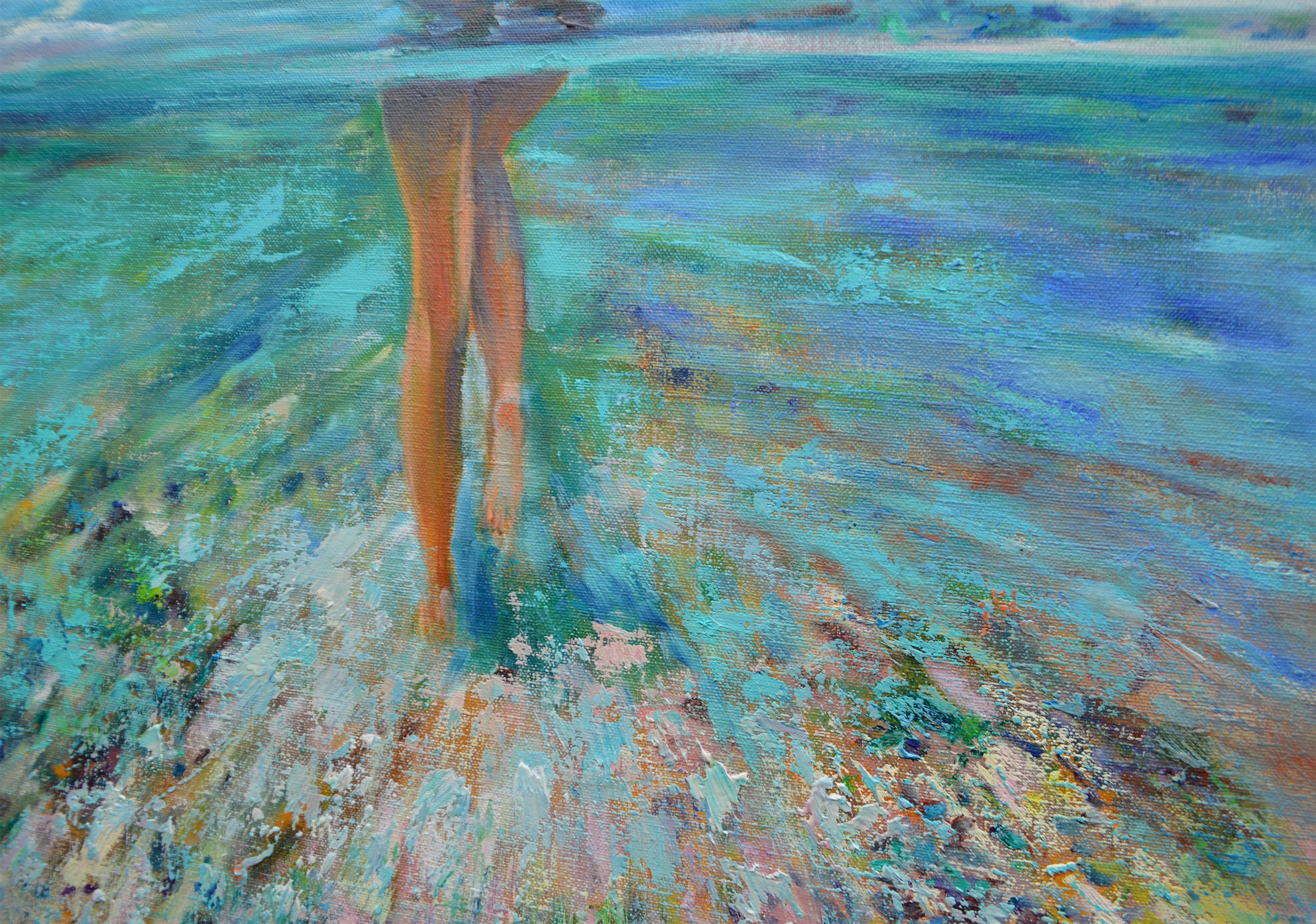 オリジナル油絵 60 x 80 cm – 海の中の女性、インガ・レディナによる