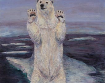Polar Bear on Melting Ice – Original Oil Painting by Inga Lediņa, 70x100 cm