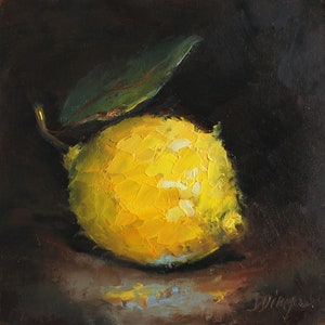 Original Custom Lemon Ölgemälde von Daiga Dimza helle bunte abstrakte Kunst Kunstwerk nach Hause hängende Miniatur modernes Geschenk