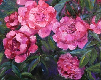 Original Pink Peony Oil Painting 40x70 cm by Inga Lediņa | Large Floral Wall Art | Impressionist Flower Painting | Handmade Home Decor