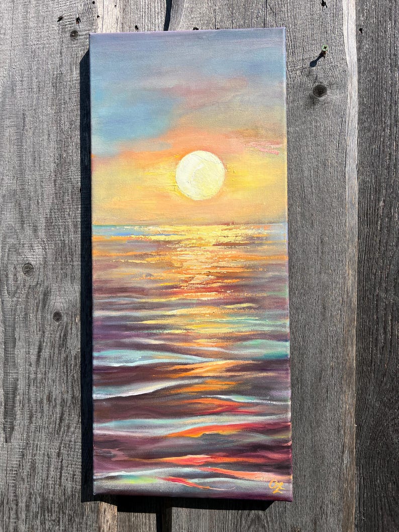Sunrise Original Oil Painting on Canvas Abstract Sea Beach Landscape ...