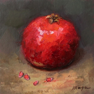 Romã fatia óleo original pintura sobre papelão Textura Arte por Daiga Dimza horta Arte de parede presente para ela Arte em miniatura