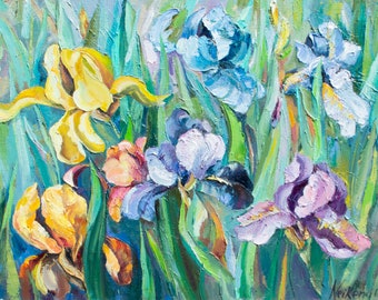 モネの庭のアイリス - クロード・モネの手描きの油絵の複製、果樹園の