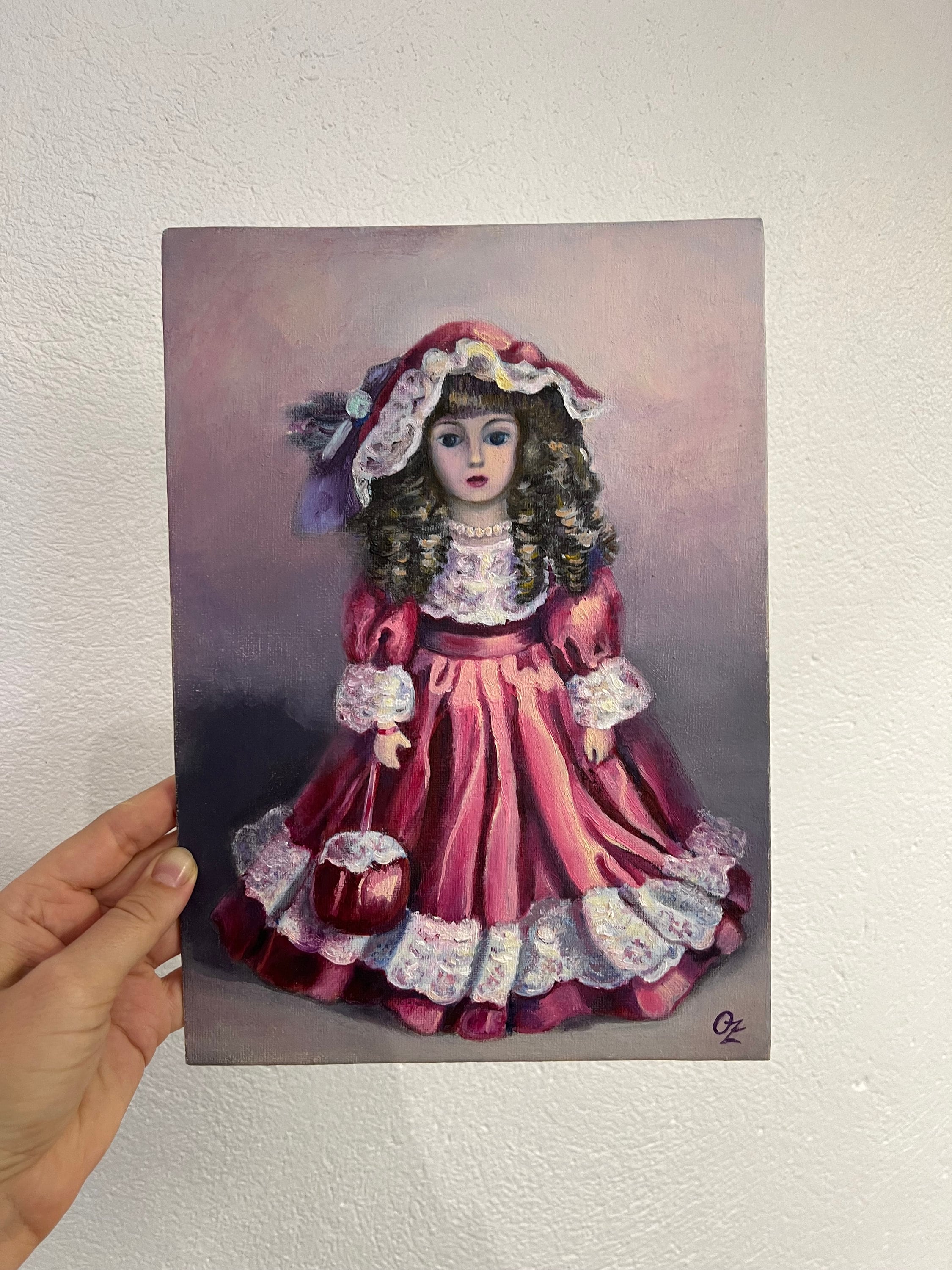 Doll Oil Painting Original Vintage Style Children Room Wall Decor