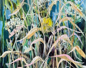 Original oil painting Green botanical wall art Abstract Colorful meadow green grass Modern Nature Home decor by Elina Birzkalne