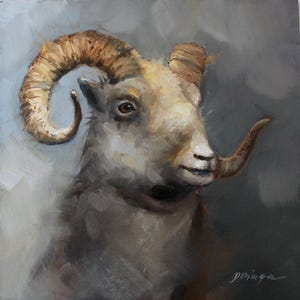Pintura al óleo original de borrego cimarrón sobre cartón Arte texturizado de Daiga Dimza Arte de pared, un fino regalo para ella Obra de arte en miniatura