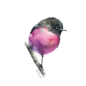 Art bird painting for download purple robin from original watercolor artwork instant printable wall decor hanging picture gift scrapbooking