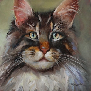 Pintura original de gato al óleo sobre cartón Arte texturizado de Daiga Dimza Arte de pared, un fino regalo para ella Obra de arte en miniatura