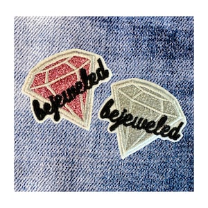Bejeweled Sparkling Glitter Gem Iron On Patch - Silver Or Rose Gold(1 Patch)
