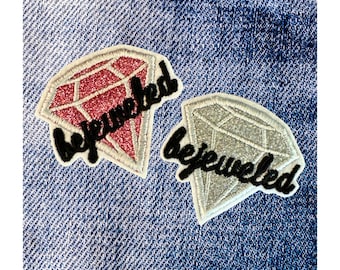 Bejeweled Sparkling Glitter Gem Iron On Patch - Silver Or Rose Gold(1 Patch)