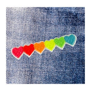 Mini Neon Hearts Embroidered Iron On Patch: Preppy Style