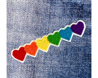 Rainbow Hearts Embroidered Pride Patch - Iron On or Sew On