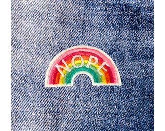 Mini NOPE Rainbow Patch - Funny Iron On Sew On Applique