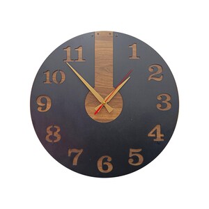 Laser Cut Metal Wall Clock with Wooden Base - Modern Rustic Decor
