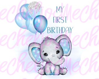 baby boy elephant, 1st birthday digital sublimation file, PNG, digital download, sublimation PNG, tshirt, mug, printing