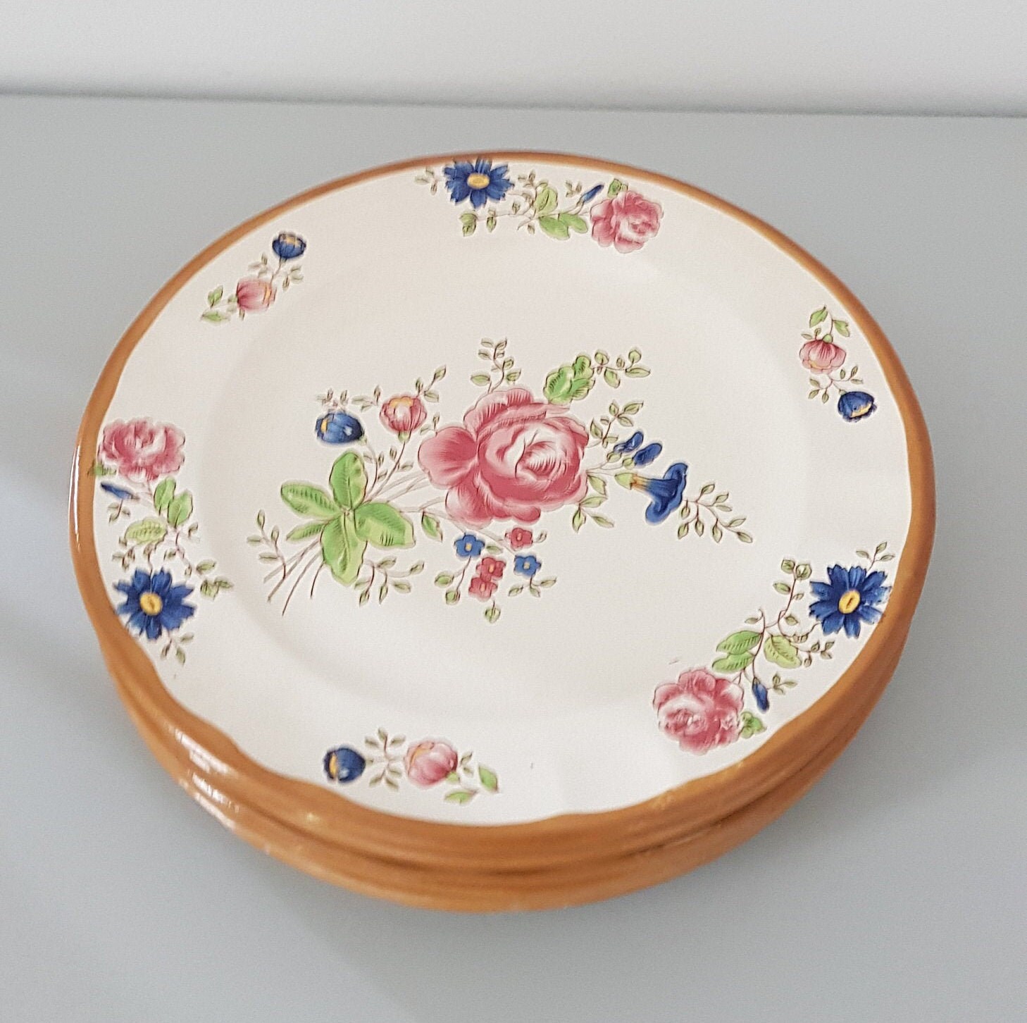 4 Assiettes Vintage Motif Fleuri