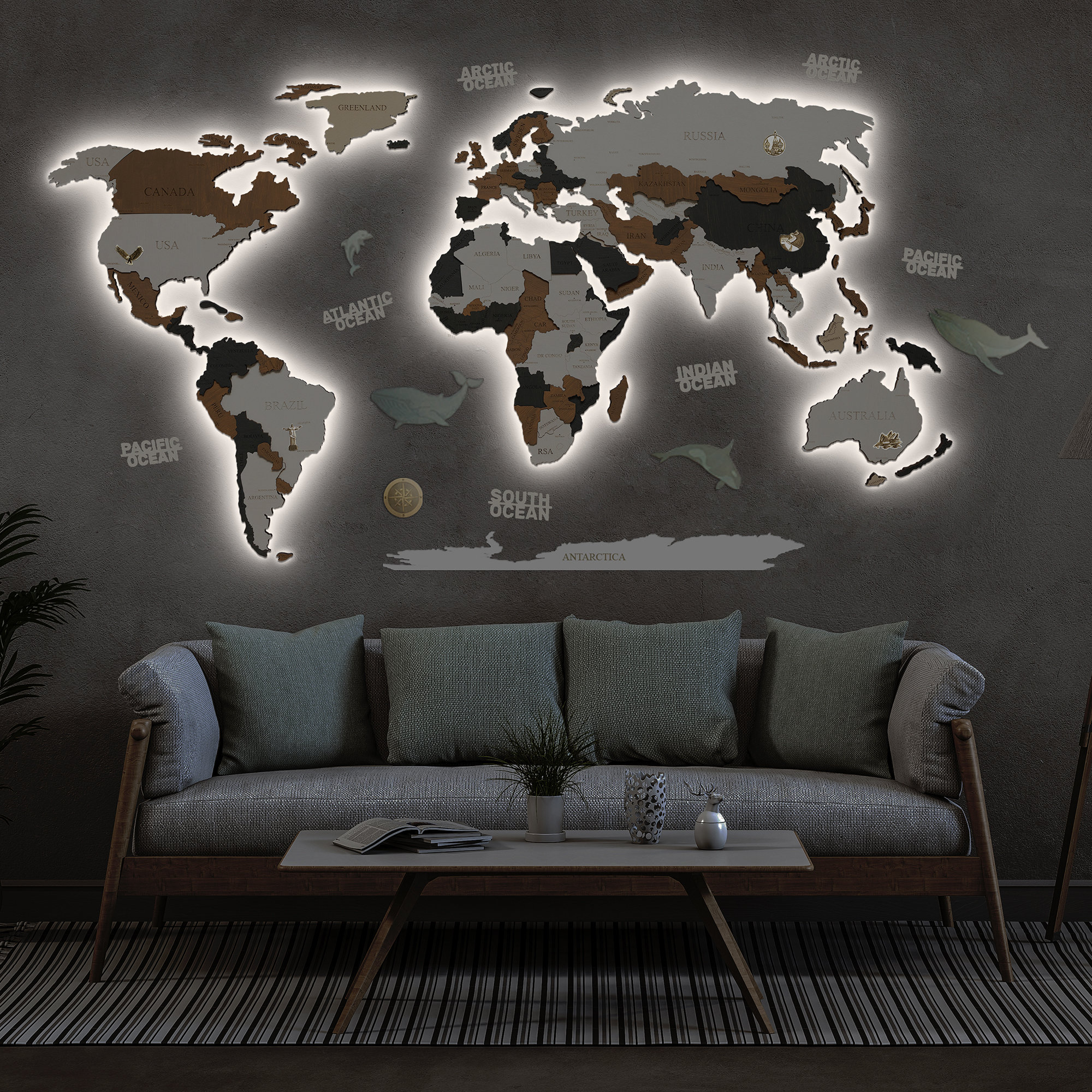 Mapa del mundo 3D Madera Arte de la pared de madera Mapa de Etsy