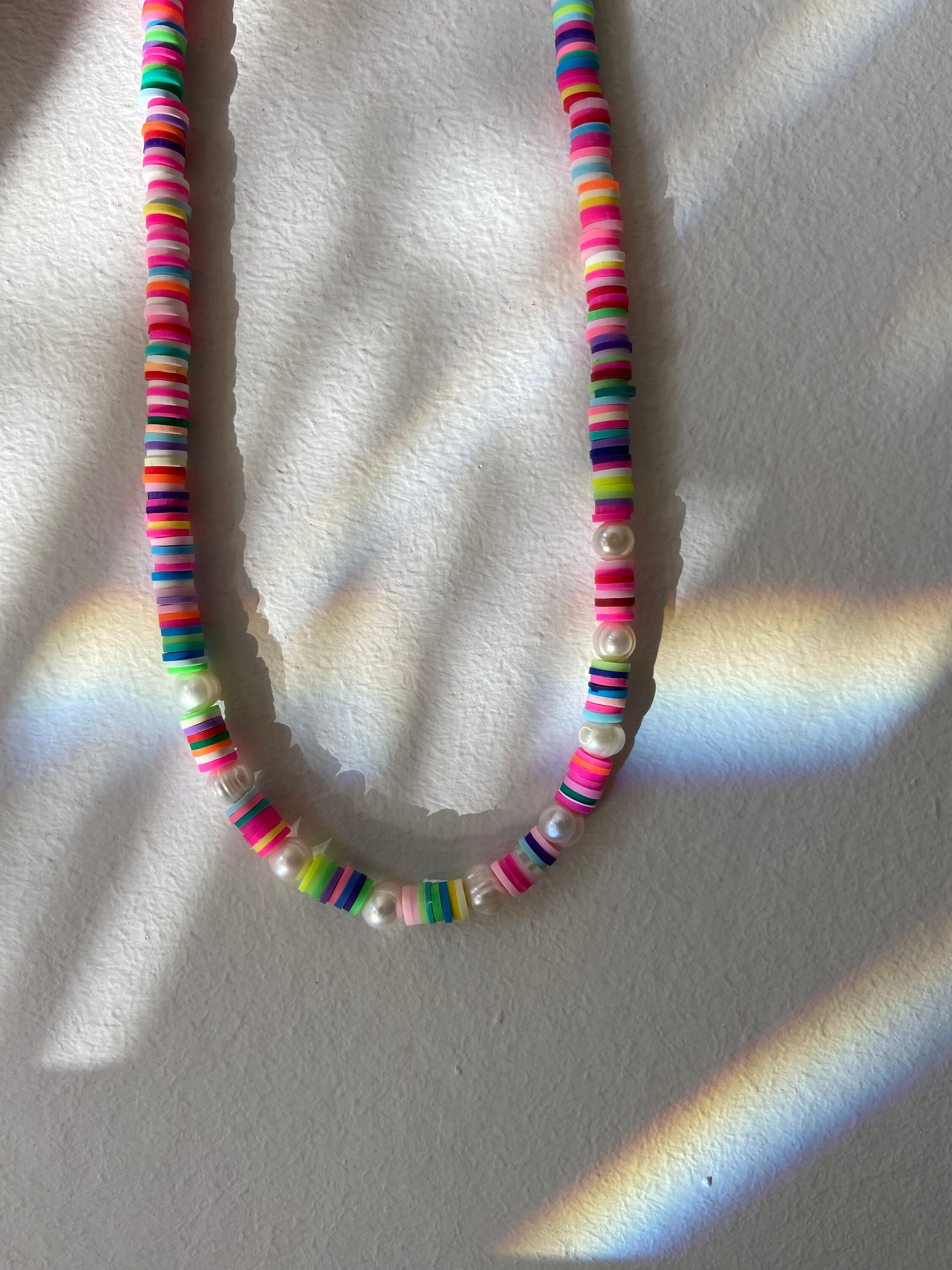 Multi-Coloured Rainbow Heishi Bead Necklace with Freshwater | Etsy