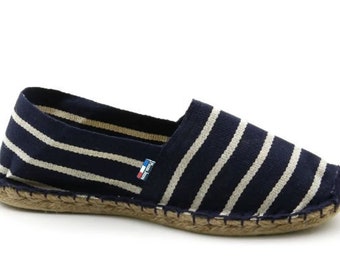 G118 gestreifte Espadrilles Blau Weiß - Made in France