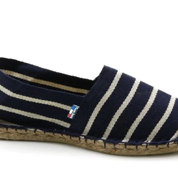 G118 gestreifte Espadrilles Blau Weiß - Made in France