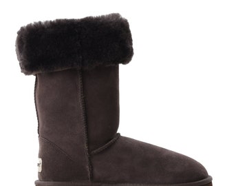 Women's boots lined with 100% sheepskin high Chocolate