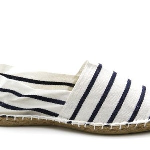 Navy Blue White Striped Espadrilles - Made in France