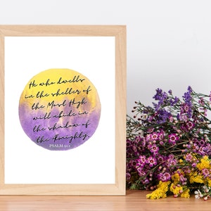Psalm 91 | Christelijke Schrift Afdrukbare Muur kunst | Faith Quote Home Decor Digitale Download Print | Inspirerend geschenk | Aquarel