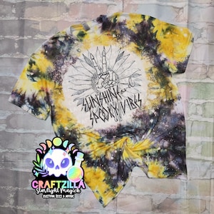 Sunshine and spooky vibes tie dye tee shirt - hand dye - ice dye - dyed tee shirt - skellie skeleton tee
